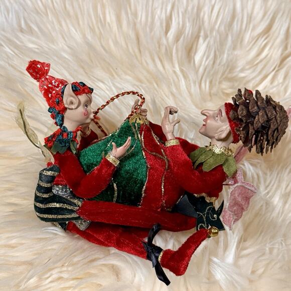 VTG Pixie Fairy Elf Christmas Ornament Red Green Gold Holiday Whimsical Classic - Picture 1 of 16